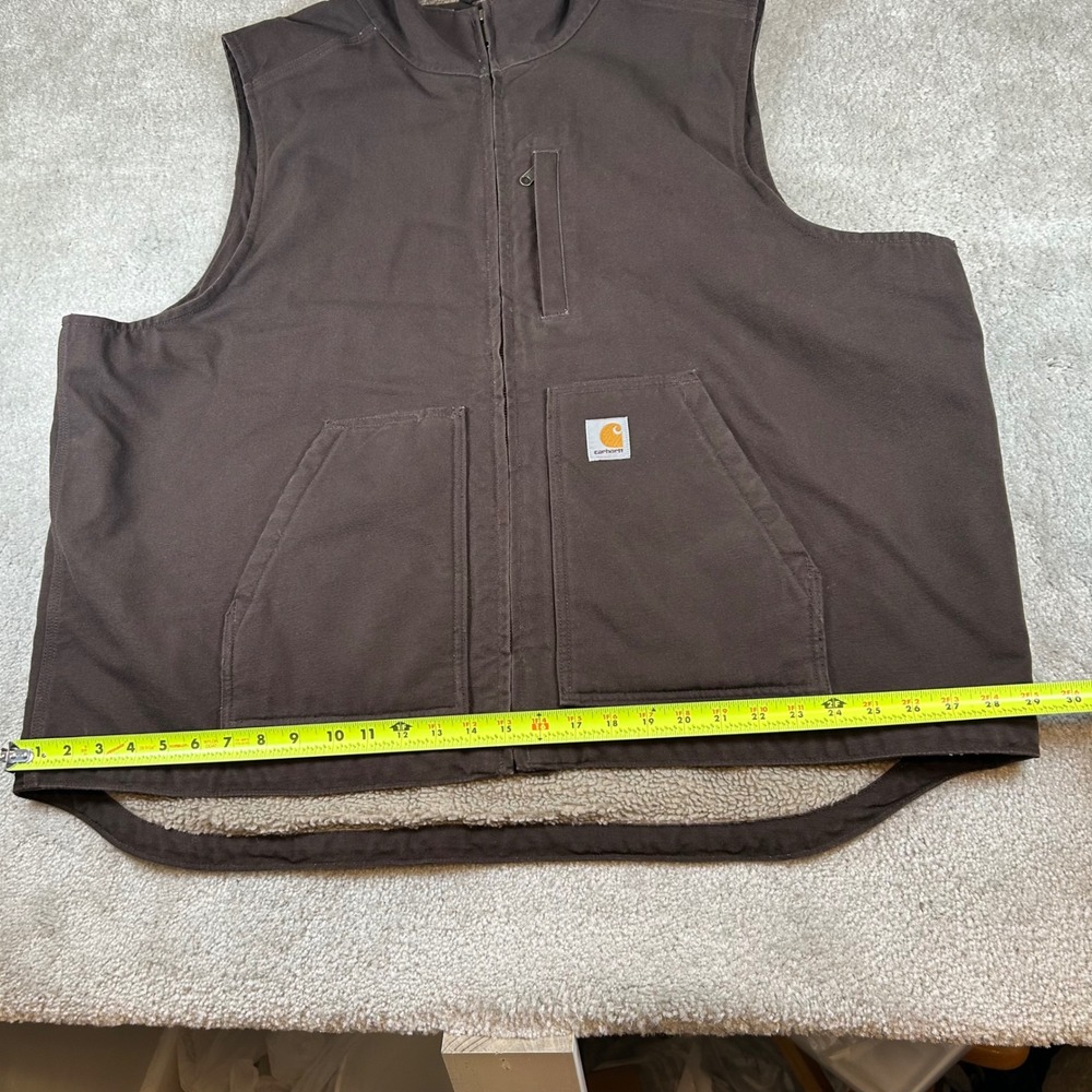 Carhartt 104277 DKB Mock Neck Sherpa Lined Vest Mens 2XL Brown Duck Canvas Zip - Picture 11 of 12